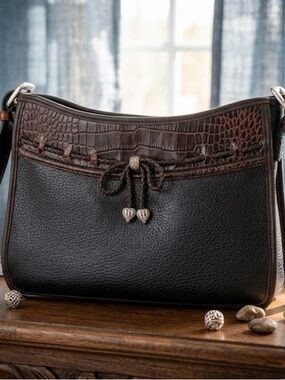 Brighton Classic Two-Tone Brown Leather Shoulder Bag